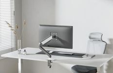 JIN OFFICE Silver Alloy Monitor Gas Spring Arm | Supports 13-32" Monitor | Height Adjustable Desk Mount| Monitor Stand with Gas Spring Adjustment