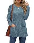 Aokosor Long Sleeve Tops Women Lightweight Jumpers Ladies Sweatshirts with Pockets Blue Size 22-24