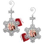 Annual Christmas Photo Ornament - Set of 2 Dated 2020 Silver Charm and Metal Snowflake with Crystals and Pearls - Hanging Snowflake Ornament - Family Senior Sports School Wedding Vacation Pictures…