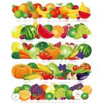 Geyee 60 Pcs Fruits and Veggies Themed Bulletin Board Border Cafeteria Decorations Straight Border Trim for Classroom Decoration Bulletin Board Whiteboard Decor(Bright Style)