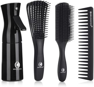BRUSHZOO Hair Brush Set, Detangler Brush for Natural 3/4abc Curly Hair, Hair Brushes for Women Men Kids Detangling Styling with Spray Bottle (Black)
