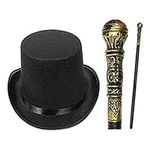 GCC Fashion Store Adults Kids Posh Rich Victorian Gentleman Black Top Hat & Cane Party Set (Hat & Cane Set)