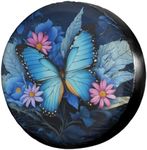 Dujiea Blue Butterfly Flower Spare Tire Cover, Universal Wheel Tire Cover Waterproof Dust-Proof Tire Protectors for Jeep Trailer Rv Van SUV Truck Camper and Many Vehicle 14 15 16 17 Inch