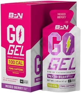 BARE PERFORMANCE NUTRITION, BPN Go Gel Endurance Gel Caffeinated, Vegan + Gluten Free Running Gel with 24g of Carbohydrates & 100 Calories per Gel Pack, 10 Single-Serving Gel Packs, Mixed Berry