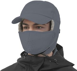 Trapper Hat for Men Women Waterproof Winter Warm Baseball Cap with Ear Flaps and Mask Dark Grey