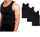 Goyoma Multipacks Mens 100% Cotton Tank Top White/Black Wife Beater A-Shirt Undershirt, Black, Medium