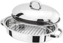 Stainless Steel Roasting Oval Pan Tray Set with Removable Rack Cooking Baking Sturdy Handles - Size 32 cm