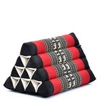 Leewadee Thai Triangle Cushion – Comfortable Backrest for TV or Reading, Wedge Pillow - Eco-Friendly Natural Kapok Filling, 20 x 13 x 13 inches, Black Red