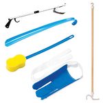 Carex 5 Piece Hip Kit - Hip Kit for Total Hip Replacement - Includes Metal Grabber Reacher Tool, Long Handled Shoe Horn, Sock Slider Sock Aide, Shoe Horn, Long Handled Bath Sponge, and Dressing Stick