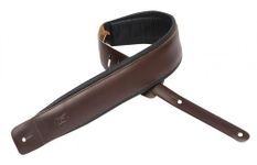 Levy's 3" Top Grain Leather Guitar Strap With Leather Wrapped Foam Padding. Adjustable From 37" To 52". Dark Brown Color (DM1PD-DBR)