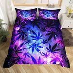 Marijuana Leaf Duvet Cover Teens Cannabis Galaxy Comforter Covers Bedding Set With 2 Pillow Shams Double For Women Men Youth Marijuana Weed Leaves Comforter Cover Soft Chic Purple Blue Room Decor