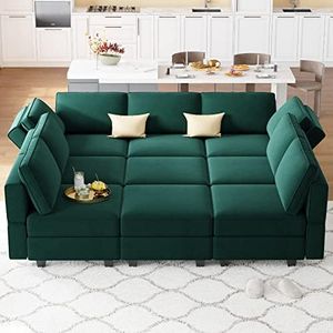 Belffin Modular Sectional Sofa with Ottomans Velvet Reversible Sleeper Sectional Sofa with Chaise Modular Sleeper Sofa Bed with Storage Seat Green