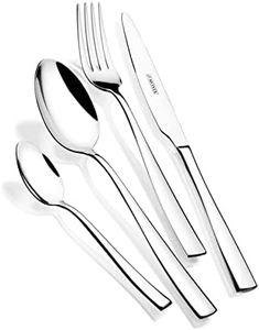 Monix Siena | Juego de Cubiertos de 24 Piezas, Elaborado en Acero Inoxidable, Diseño Moderno con Acabado Pulido, para 6 Comensales, Espesor 3 mm, Apto para Lavavajillas, Color Plata, 18/10, Gris