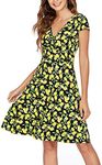 Beyove Women's Floral Dresses A Line Summer Knee-Length Summer Dress Jersey Dresses Floral Flower Dress Tailored Casual Leisure Dress Festive XL 42 Lemon