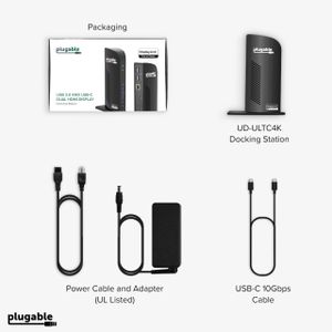 Plugable 4K USB-C Triple Monitor Docking Station – 100W Power, 3 HDMI/3 DP