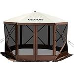 VEVOR Camping Gazebo Tent, 12'x12', 6 Sided Pop-up Canopy Screen Tent for 8 Person Camping, Waterproof Screen Shelter w/Portable Storage Bag, Ground Stakes, Mesh Windows, Brown & Beige