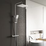 Shower Mixer Set,Adjustable Height Shower System with 26X19cm Rainfall Shower Head, Thermostatic Shower Mixer Bar Set for Bathroom, Chrome YOOZENA