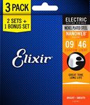 Elixir Strings 16541 Nickel Plated Steel Electric Guitar Strings with Nanoweb Coating, Set of 3 Pieces