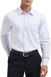 HISDERN Men's Long Sleeve White Shirt Business Bamboo Fiber Dress Shirt Regular Fit Non Iron Shirt with Pocket,M