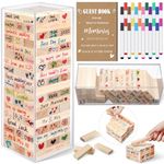 Beeveer 80 Pcs Wedding Guest Book Alternative 54 Wooden Block W Acrylic Display Box Guest Book for Wedding Sign in Wedding Decorations for Reception with 24 Color Pens 1 Game Sign(Boho)