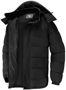 CAMELSPORTS Mens Winter Coats Warm Jacket with Detachable Hood Water-Repellent Windproof Parkas Casual Jackets Black L