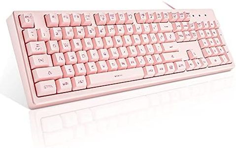 Basaltech Pink Keyboard with 7-Color LED Backlit, 104 Keys Quiet Silent Light Up Keyboard, 19-Key Anti-Ghosting Cheap Gaming Keyboard Mechanical Feeling Waterproof Wired USB for Computer, Mac, Laptop