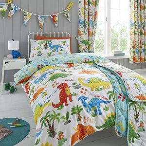 Happy Linen Company Girls Boys Kids Cute Dinky Dinosaurs Single Reversible Duvet Cover Bedding Set