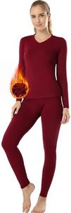 MANCYFIT Womens Thermal Underwear Long Johns Set with Fleece Lined Ultra Soft V Neck Wine Red X-Large