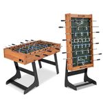 Goplus Folding Foosball Table, 48'' Full Competition Size Soccer Table with 2 Balls 22 Players, Space-Saving Foldable Arcade Game Table for Adults Family Night, Game Room, Party (Natural)