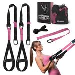 THYSOL® Suspension Trainer Pro Xtreme Straps | Sling Trainer Set with Adjustable Door Anchor | Fitness Home Workouts - Suitable for Travelling & for Training Indoor & Outdoor (Pink)
