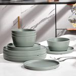 FINE&NICE 12 PCs Melamine Dinnerware Sets, Outdoor Dinnerware Sets for 4,Durable Patio Dinerware,Lightweight, Dishwasher Safe and BPA Free (Sage Green)