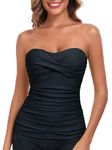 RELLECIGA Women's Black Ruched Bandeau Tankini Top Swimsuits Size XX-Large