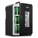 FOHERE Mini Fridge 21 Litre, Mini Fridge for Bedrooms, Portable Cooler & Warmer AC+12V DC Power, Small Refrigerator for Drinks, Home, Car, Travel, Cosmetics/Makeup/Skincare, Max & ECO Mode, Black