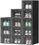 YITAHOME X-Large Shoe Storage Boxes, 12 Pack Shoe Organizer Box Fit up to US Size 15, Plastic Stackable Sneaker Containers for Bedroom, Entryway, Closet (Black, X-Large)