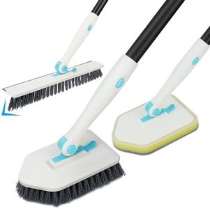 PUWOWYE Cepillo Limpieza Hogar de Ducha con Mango Largo, 180 °Rotación Limpieza de Baño, 3 en 1 Mopas de Limpieza Azulejos 128cm para Limpiar Pisos de Baño, Azulejos, Bañeras, Cocina, Blanco