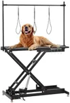 47“ Electric Lift Dog Grooming Table (Black), Heavy Duty Electric Grooming Arm Table for Pets & Large Dogs Adjustable Height: 9.4"-39.4" Non-slip Desktop with Gantry Crane Set, Fixture *4 Noose*2