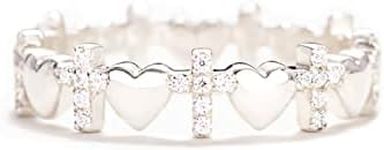 Story Jewellery Sterling Silver Cubic Zirconia Rings, Inspirational Promise Rings, Christian Religious Gifts Rings for Women, Pray Cross Heart Eternity Bands, Gemstone, Cubic Zirconia
