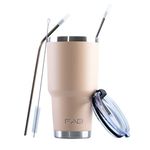 FAB | Vacuum Insulated Tumbler with Lid & Straw 850ml (30oz)| Reusable Stainless Steel Flask for Hot & Cold Drink | Iced Coffee Cup | Travel Mug | BPA Free - Beige