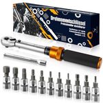 13PCS Bike Torque Wrench Set 3-25 Nm, Small Torque Wrench 1/4 Drive, Dual-Direction Adjustable 72 Teeth, ±3% Accuracy, with Extension Bar, Socket Bits (Hex & Torx), for Mountain Bike, Bicycle Repair