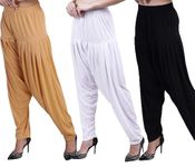 Womens Patiala Pant Combo Pack of 3 (in, Alpha, L, Regular, Sandal&White&Black)