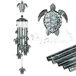 UXORSN 32" Turtle Wind Chimes for Outside Clearance Sea Turtle Memorial Wind Chimes for Mom, Copper Tortoise Windchimes with 5 Tubes Hanging Decor for Home Outdoor Patio Garden Yard