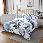 Erosebridal Turtle Bedding Set Queen White Blue Sea Hawaiian Turtle Coverlet Set for Kids,Tortoise Bedspreads Ocean Beach Theme Quilt Underwater Turtle Print Children Comforter for Summer Winter