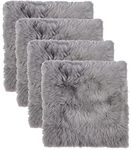 Natural Sheepskin Chair Cushion with Non-Slip Backing | 100% Real New Zealand Wool Sheepskin for Car Seat, Accent Chair, or Vanity Chair, Grey, 4 Count (Pack of 1)