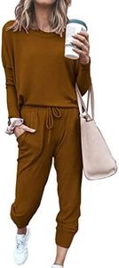 PRETTYGARDEN Women's Fall 2 Piece Lounge Outfit Long Sleeve Crewneck Pullover Tops High Waisted Pants Set Tracksuit (Light Brown,Medium)