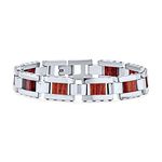 Bling Jewelry Men's Genuine Brown Wood and Silver Tone Stainless Steel Bracelet with Strong Rectangle Link Design 8 Inch Length