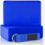 Serveuttam Yoga Blocks (2 PC)-High-Density EVA Block to Support Improve Strength Aid Balance and Flexibility-Lightweight Odor Resistant and Moisture-Proof Yoga Belt (Blocks2pc + Belt (Blue))