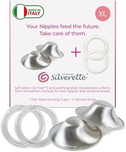 SILVERETTE The Original Silver Nursing Cups, Nipple Covers for Breastfeeding with O-Feel Silicone Rings, XL