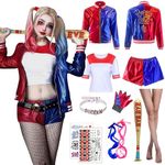 Antsparty Quinn Costume for Kids Women, Girls Quinn Fancy Dress with Jacket T-Shirt Shorts Gloves Stocking Necklace Baseball Bat, Girls Halloween Carnival Party Costume