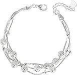 VGWON 925 Sterling Silver Layered Adjustable Charm Link Bracelets with Beads, Bracelets for Women Girls, Gift for Wife Mom Daughter Friends