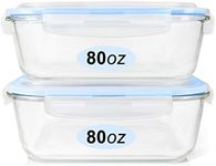 EcoEvo Glass Food Storage Containers Set, Large Size Glass Containers with Lids, BPA-free Locking lids, 100% Leak Proof Glass Meal Prep Containers, Freezer to Oven Safe (2 Pack of 80oz)